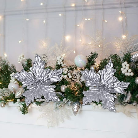 6 Pcs Christmas Silver Metallic Lamé Artificial Poinsettia Flower Picks Glitter Christmas Tree Ornaments 8.2 Wide for Silver Christmas Tree Wreath Garland Winter Wedding Party Decoration 6 Pcs Christmas Silver Metallic Lamé Artificial Poinsettia Flower Picks Glitter Christmas Tree Ornaments 8.2 Wide for Silver Christmas Tree Wreath Garland Winter Wedding Party Decoration